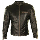 Men's Distressed Vintage Café Racer Lambskin Rustic Brown leather Jacket